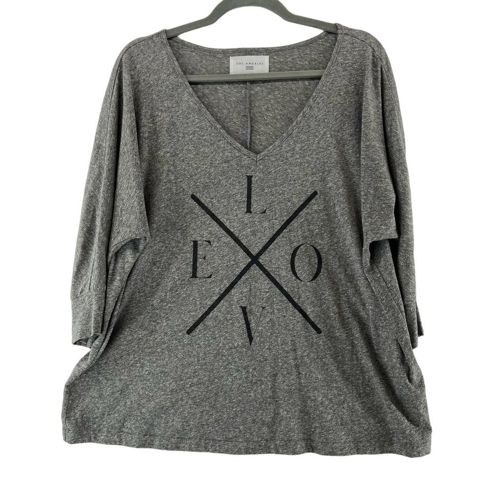 Sol Angeles Love Gray VNeck TShirt Size‎ Medium